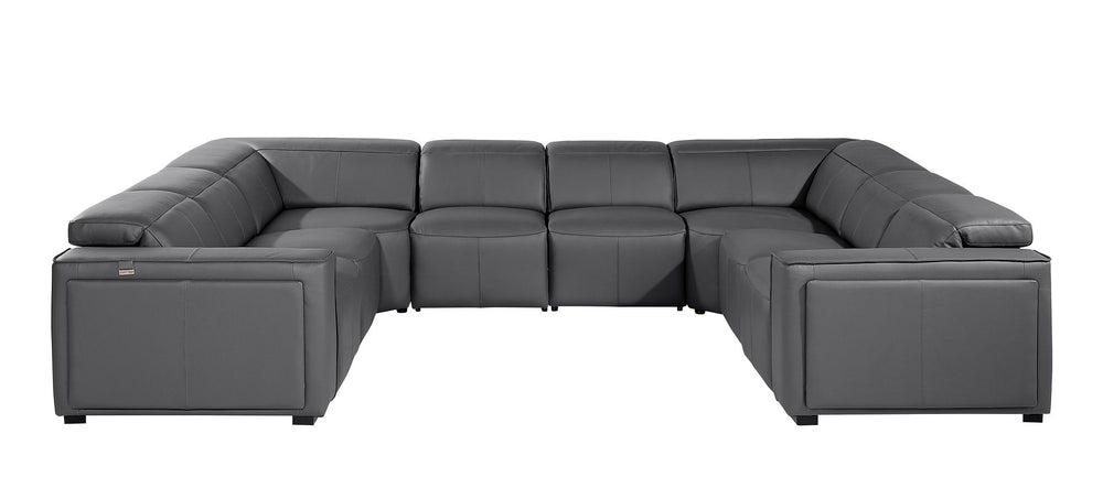 DivanItalia 1224 8-Piece U-Shaped Sectional Sofa in Top Grain Italian Leather with 4 Power Recliners & Power Headrests – No Console - Dark Gray