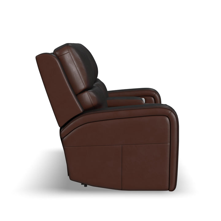 Oasis Leather Power Reclining Loveseat with Console, Power Headrests, Lumbar, Heat &amp; Massage in Truffle