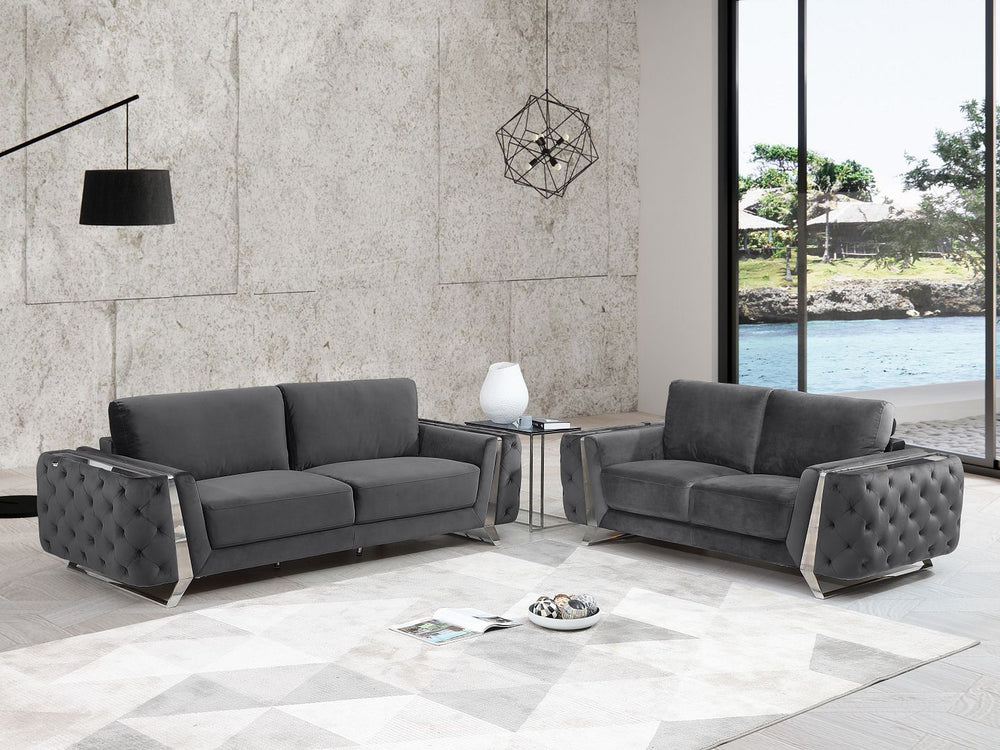 DivanItalia 1051 2-Piece Sofa Set in Velvet Fabric - Dark Gray