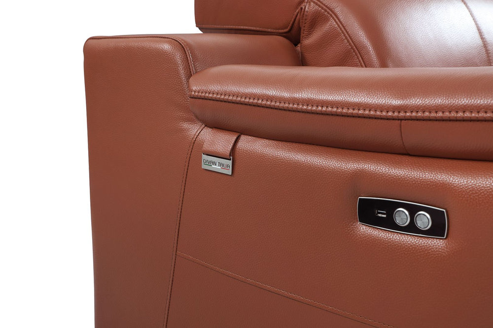 DivanItalia 9762 Top Grain Italian Leather Power Reclining Sofa with Adjustable Headrests - Camel
