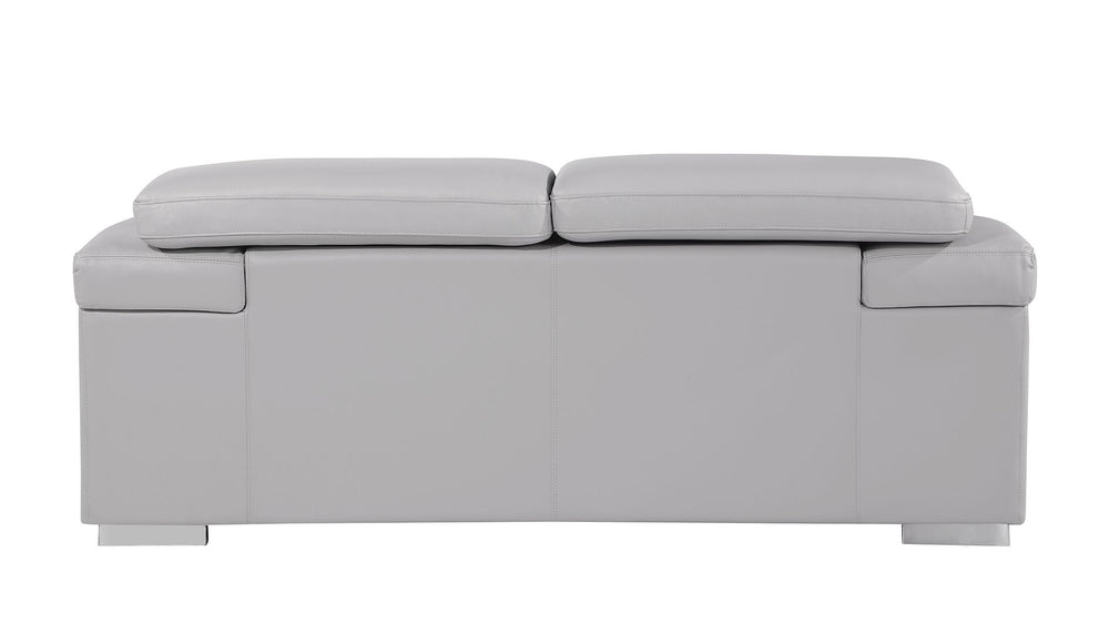 DivanItalia 415 Loveseat with Adjustable Headrest in Top-Grain Italian Leather - Light Gray