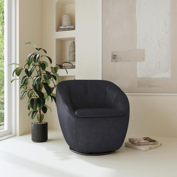 Wade Leather Swivel Chair in Midnight