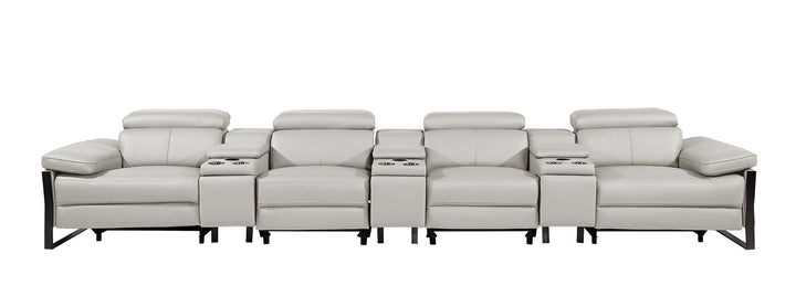 DivanItalia 1246 Modular Power Triple Reclining Triple Console Sofa with Power Reclining Headrests – Top Grain Italian Leather - Light Gray