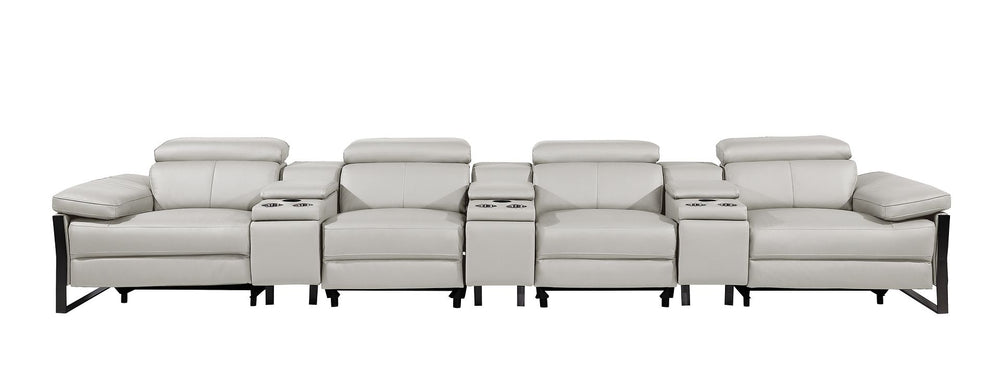 DivanItalia 1246 Modular Power Triple Reclining Triple Console Sofa with Power Reclining Headrests – Top Grain Italian Leather - Light Gray