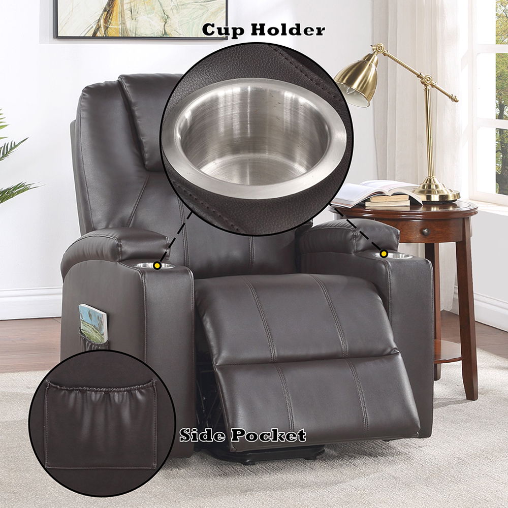 Evander - Recliner With Power Lift & Massage - Brown Leather Aire