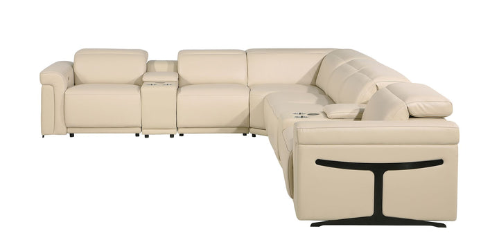 DivanItalia 1126 8-Piece L-Shaped Sectional Sofa in Top Grain Italian Leather with 4 Power Recliners &amp; Power Headrests - Beige