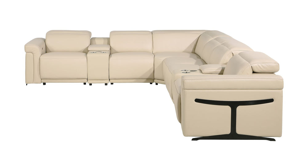 DivanItalia 1126 8-Piece L-Shaped Sectional Sofa in Top Grain Italian Leather with 4 Power Recliners & Power Headrests - Beige