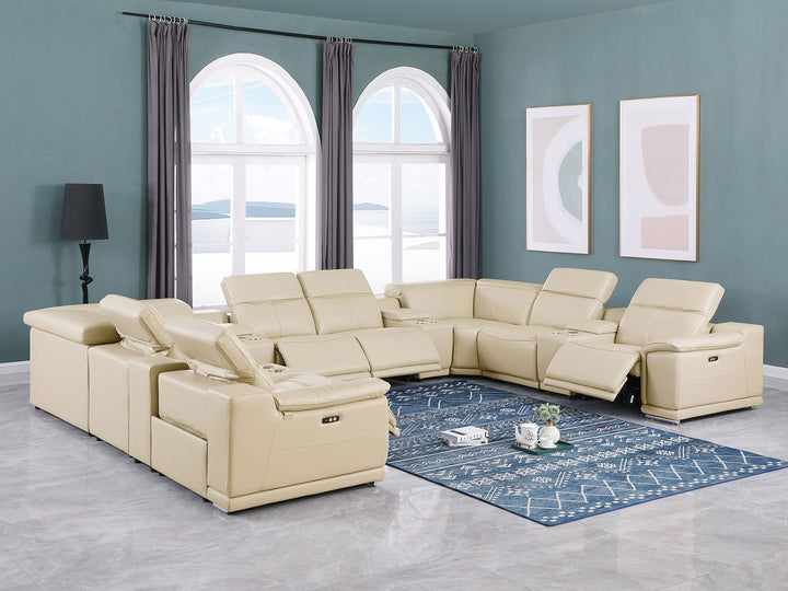 DivanItalia 9762 12-Piece U Shaped Top Grain Italian Leather Sectional Sofa with 4 Power Recliners - Beige