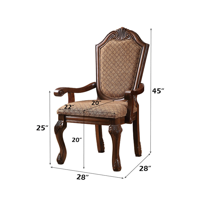 Chateau De Ville Arm Chair (Set-2) in Fabric &amp; Cherry Finish - dimensions