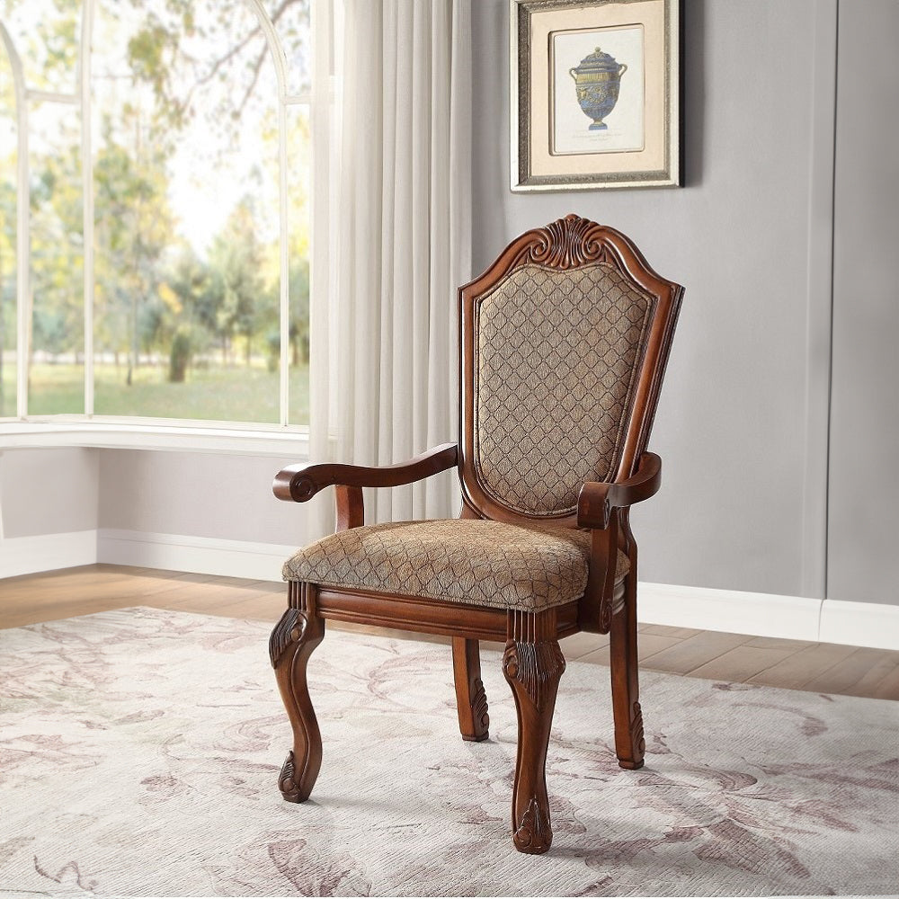 Chateau De Ville Arm Chair (Set-2) in Fabric & Cherry Finish