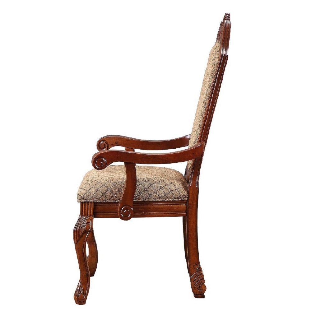 Chateau De Ville Arm Chair (Set-2) in Fabric & Cherry Finish
