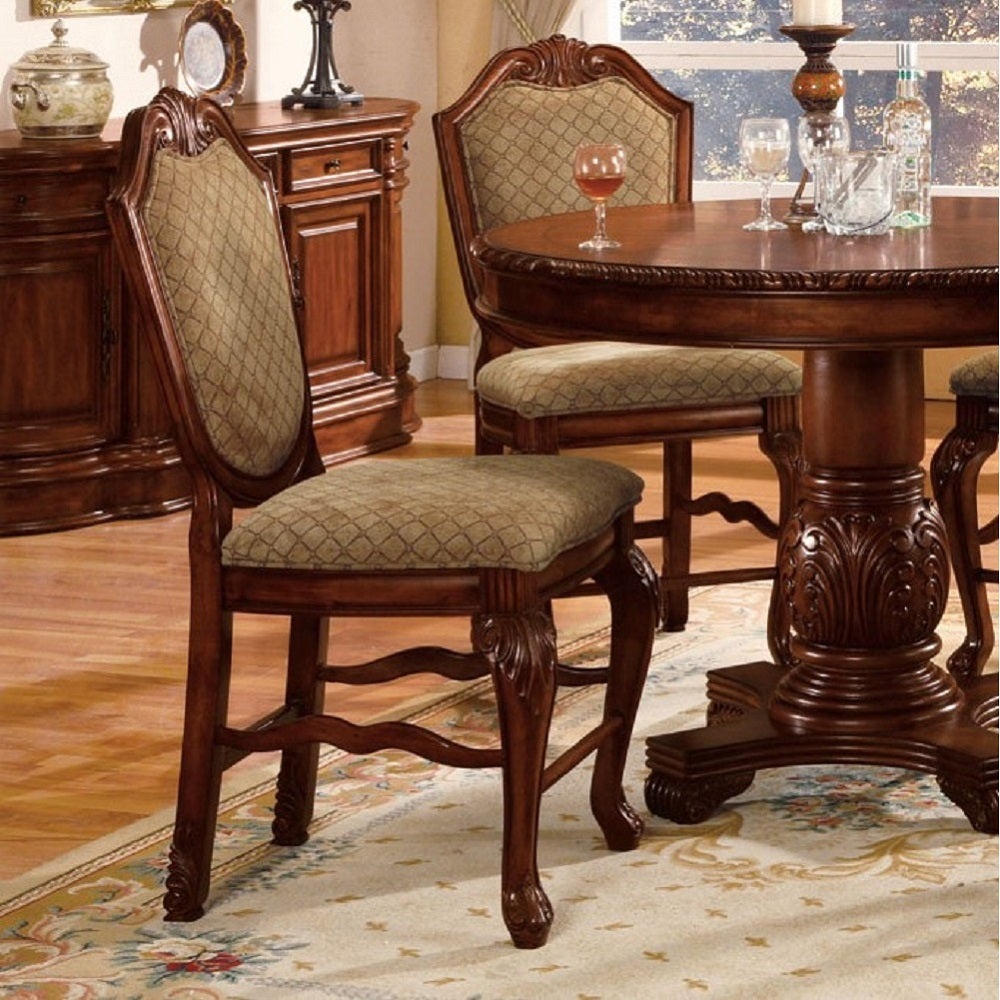 Chateau De Ville Counter Height Chair (Set-2) in Fabric & Cherry Finish