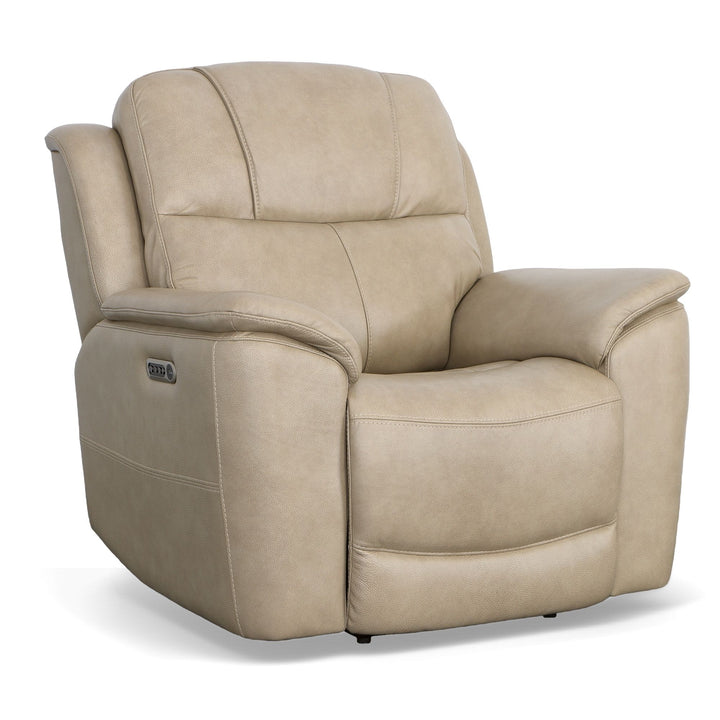 Crew Leather Power Recliner with Power Headrest &amp; Lumbar in Pebble