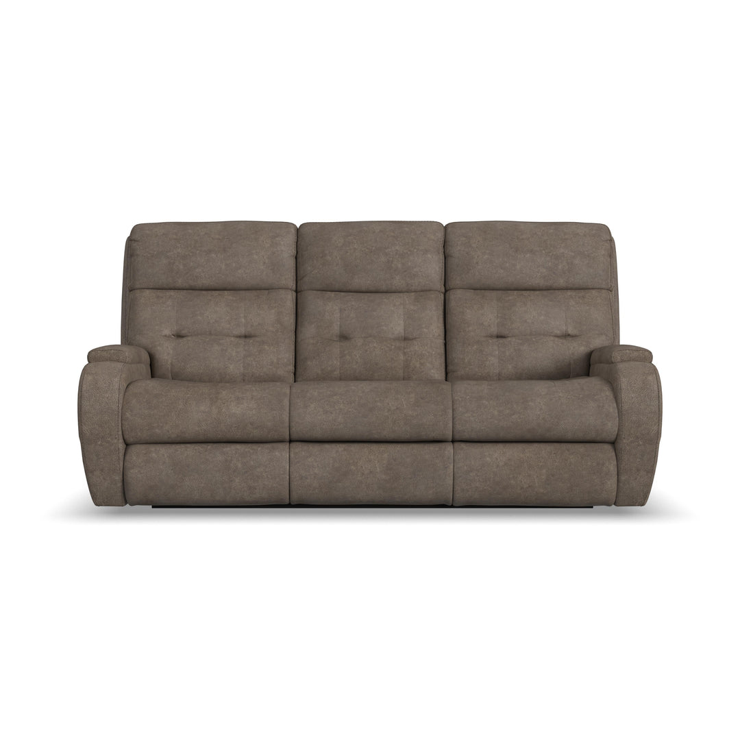 Flexsteel B3906-62H Strait  Power Reclining Sofa With Power Headrests  Dark Brown