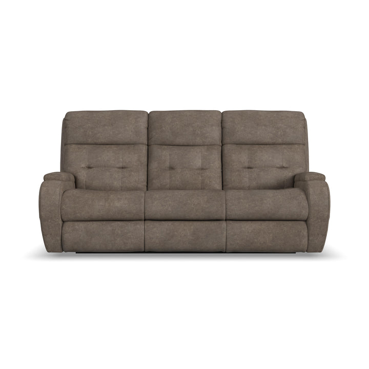 Flexsteel B3906-62H Strait  Power Reclining Sofa With Power Headrests  Dark Brown