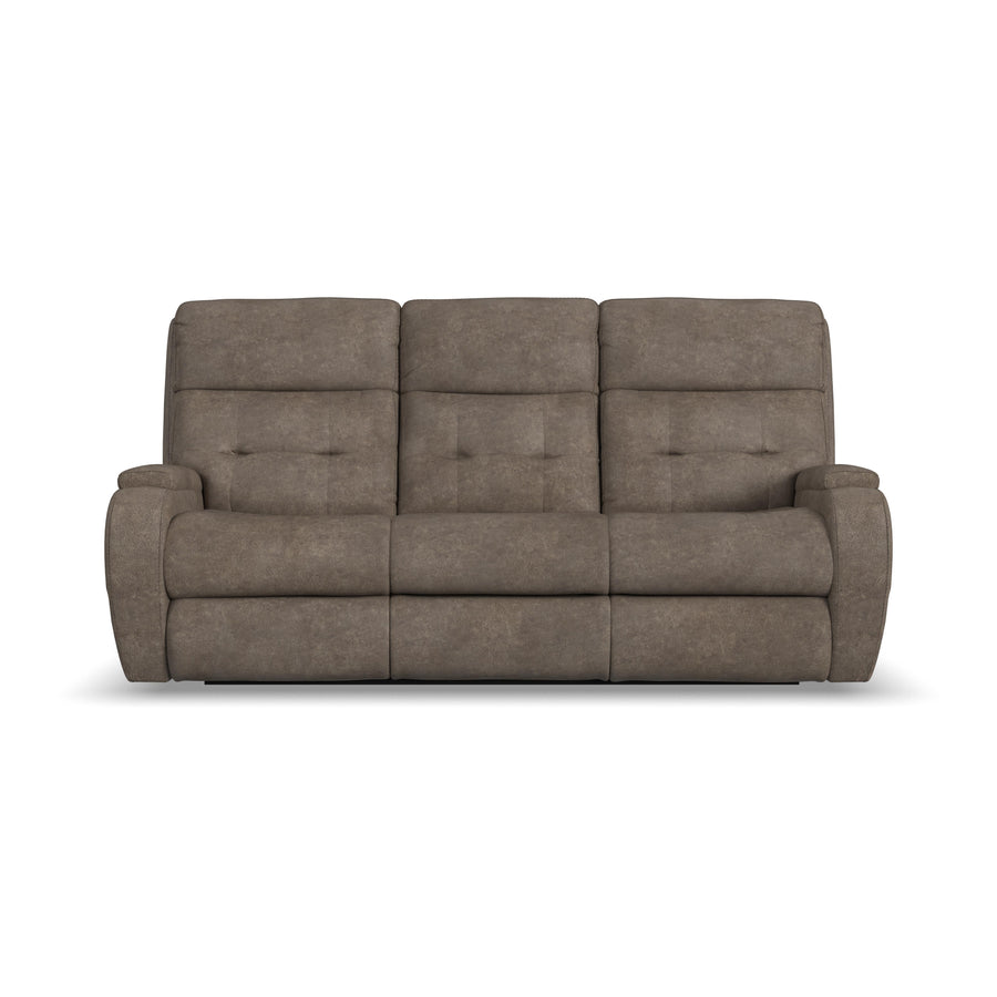 Flexsteel B3906-62H Strait  Power Reclining Sofa With Power Headrests  Dark Brown