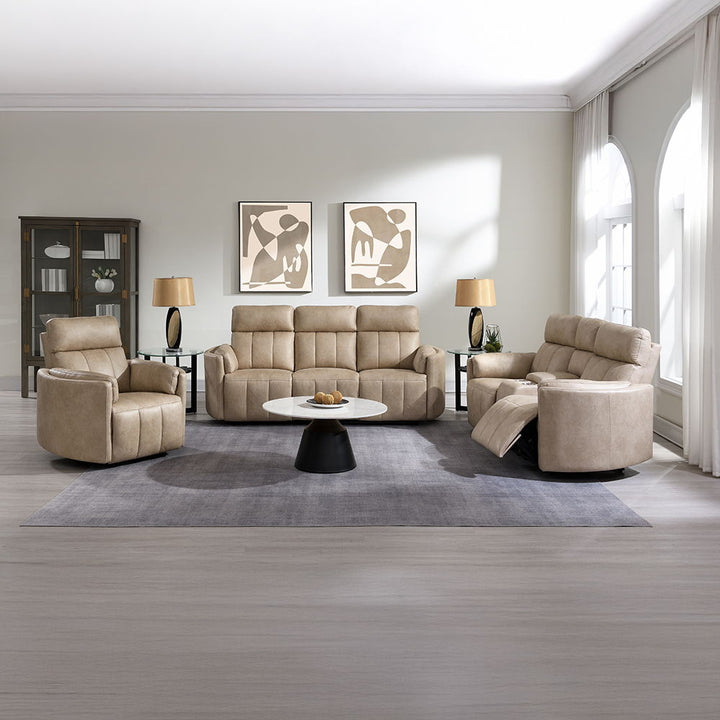 Elison - Motion Sofa - Dark Beige Polish Microfiber