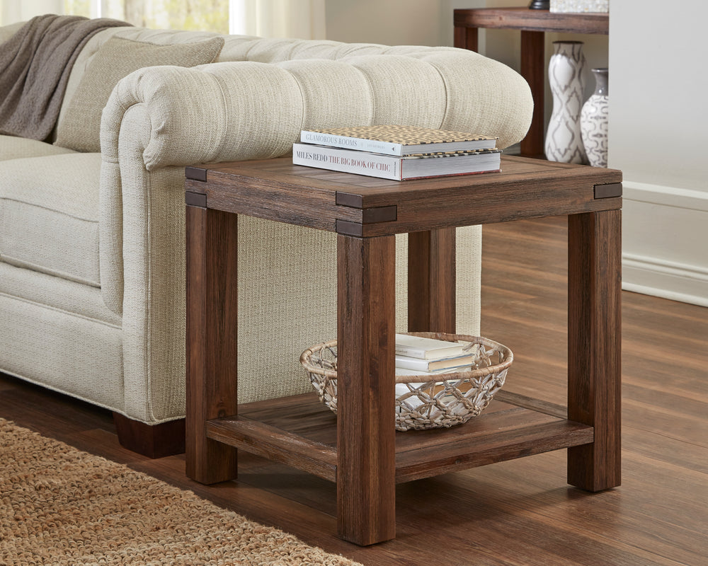 Modus Furniture 3F4122 Meadow Solid Wood Rectangular Side Table In Brick Brown