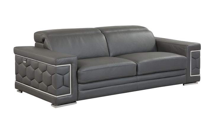 DivanItalia 692 2-Piece Sofa Set with Adjustable Headrest in Top-Grain Italian Leather - Dark Gray