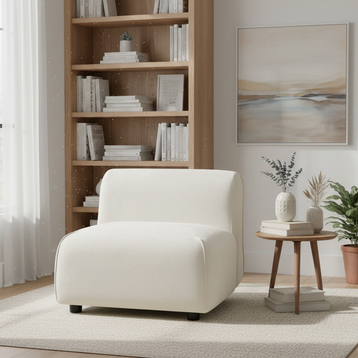Curved Upholstered Accent Chair – Beige
