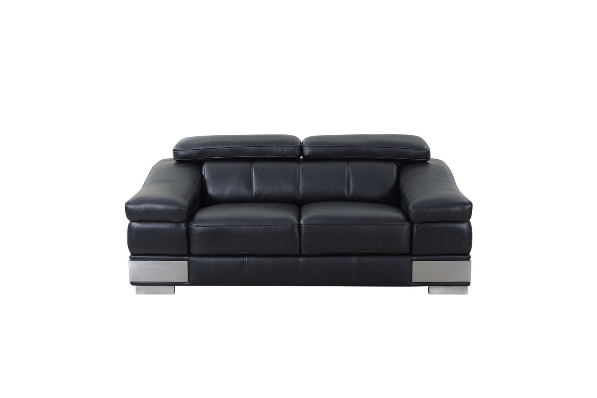 DivanItalia 415 Loveseat with Adjustable Headrest in Top-Grain Italian Leather - Black
