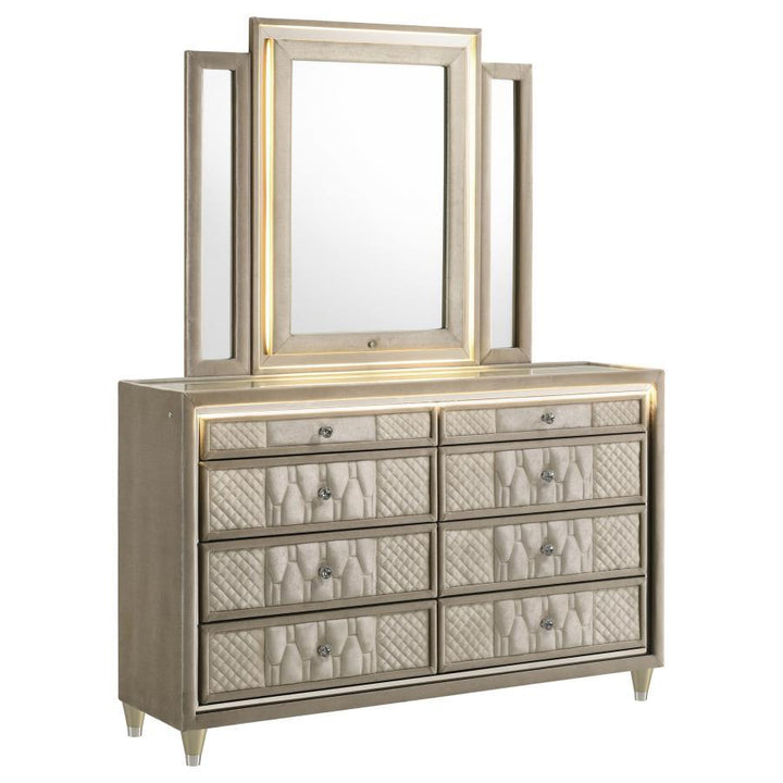 Coaster Furniture Lorient - 8-Drawer LED Dresser With Mirror - Ivory And Camel