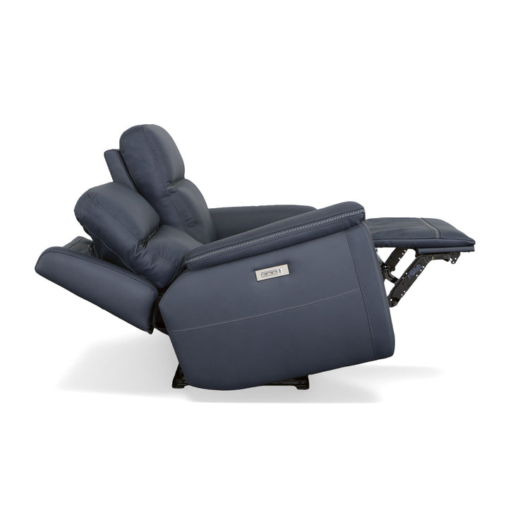 Sawyer Leather Power Reclining Loveseat w/ Pwr Headrests, Lumbar in Marine