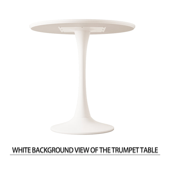 Mid-Century Modern 3-Piece Round Tulip Dining Table Set with White Table &amp; Beige Vegan Leather