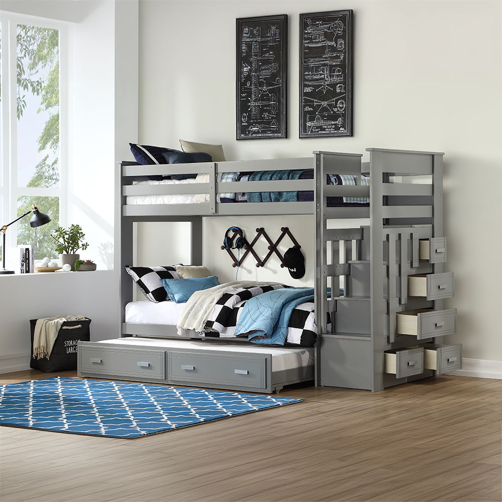 Allentown - Twin Over Twin Bunk Bed With Trundle & Storage - Gray