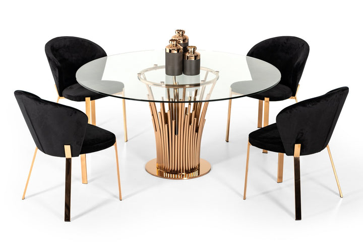 Paxton Modern Round Glass &amp; Rosegold Dining Table