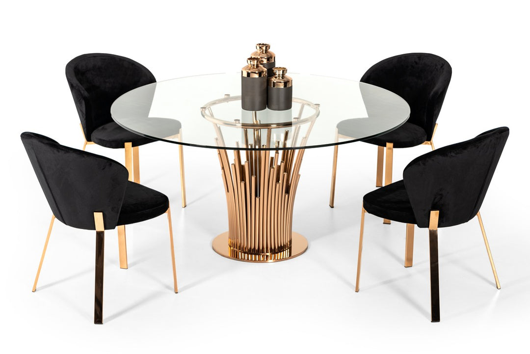 Paxton Modern Round Glass & Rosegold Dining Table