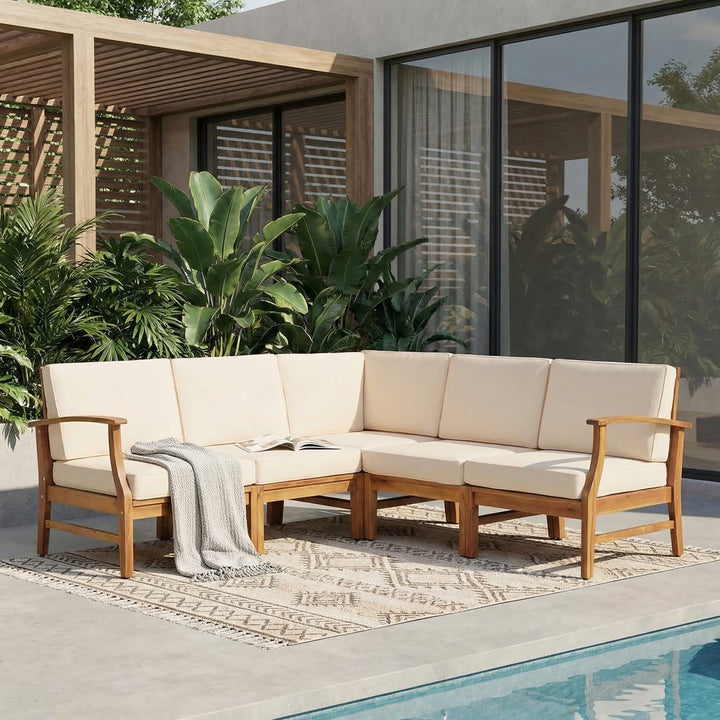 Perla Acacia Modular Patio Sofa Set – Cream (5-Piece)