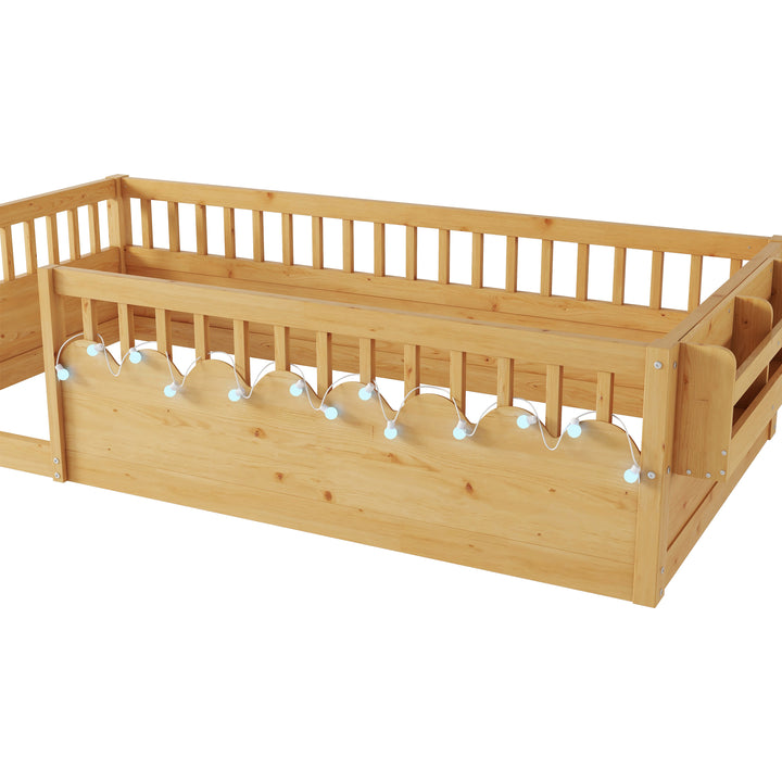 twin-montessori-floor-bed-frame-with-high-rails-and-storage-shelf-natural
