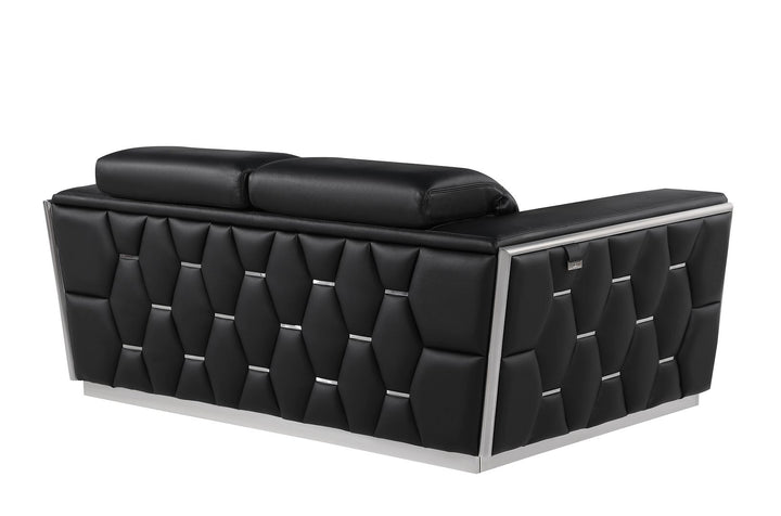 DivanItalia 1111 Loveseat with Adjustable Headrest in Top-Grain Italian Leather - Black
