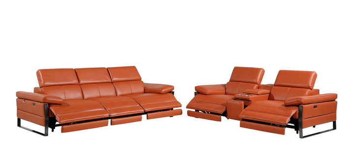 DivanItalia 1246 Modular Power Triple Reclining Sofa and Console Loveseat Set with Power Headrests – Top Grain Italian Leather - Camel