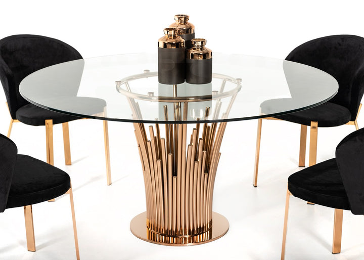 Paxton Modern Round Glass &amp; Rosegold Dining Table