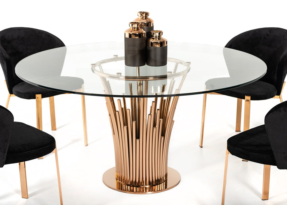 Paxton Modern Round Glass & Rosegold Dining Table - View 3