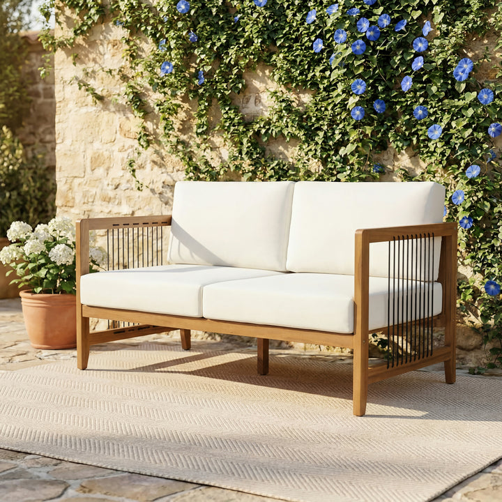 Acacia Rope Outdoor Loveseat – Teak &amp; Beige