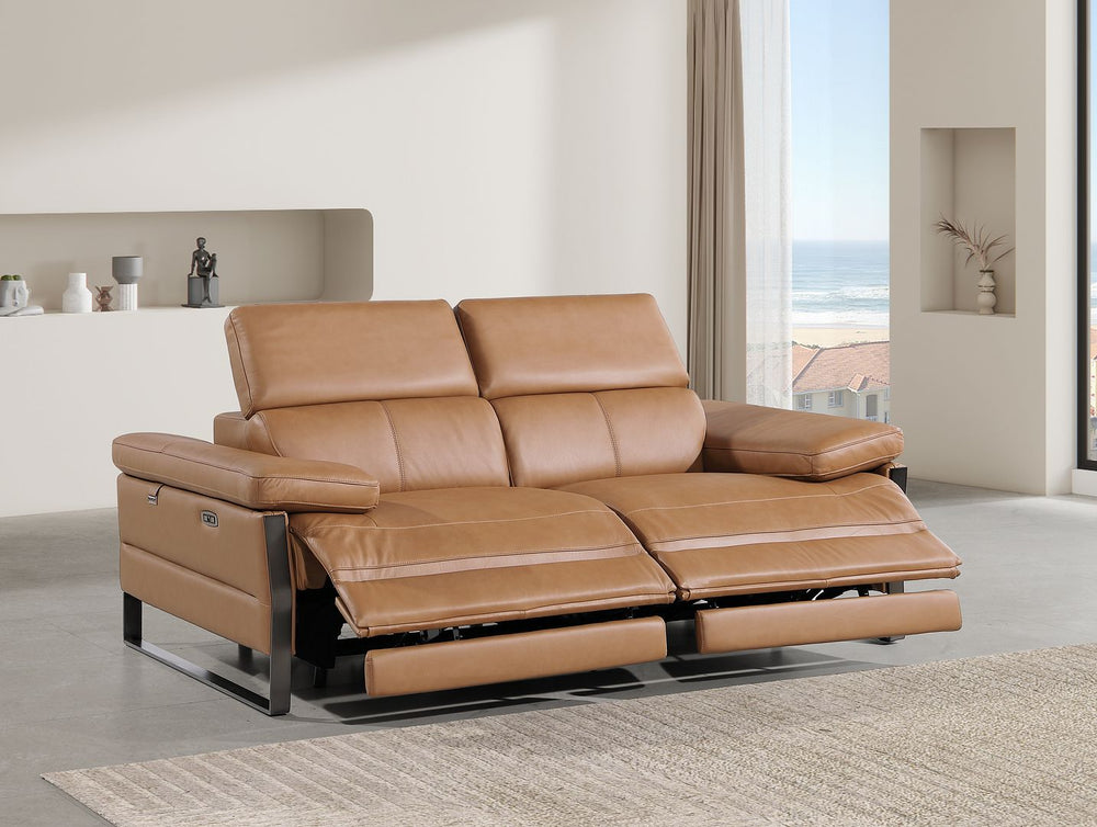 DivanItalia 1246 Top Grain Italian Leather Loveseat with Power Headrest - Cognac