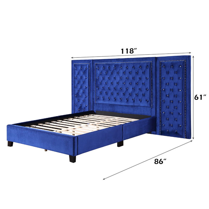 Damazy - Queen Bed - Blue Velvet