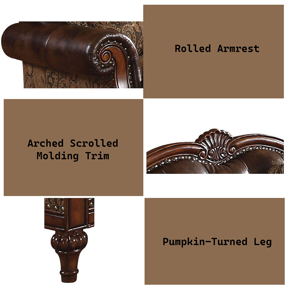 Dreena Sofa with 5 Pillows - Two Tone Brown Leatherette & Chenille