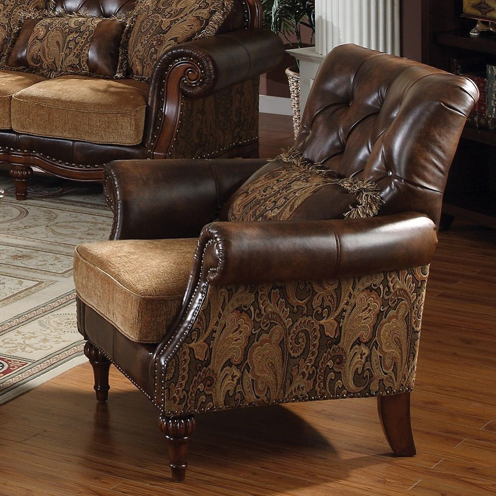 Dreena Chair with Pillow - Two Tone Brown Leatherette & Chenille