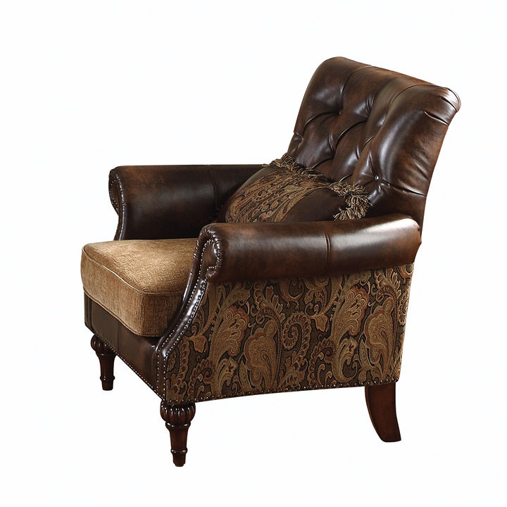 Dreena Chair with Pillow - Two Tone Brown Leatherette &amp; Chenille