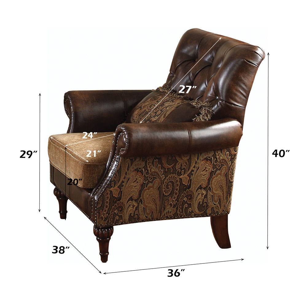 Dreena Chair with Pillow - Two Tone Brown Leatherette & Chenille