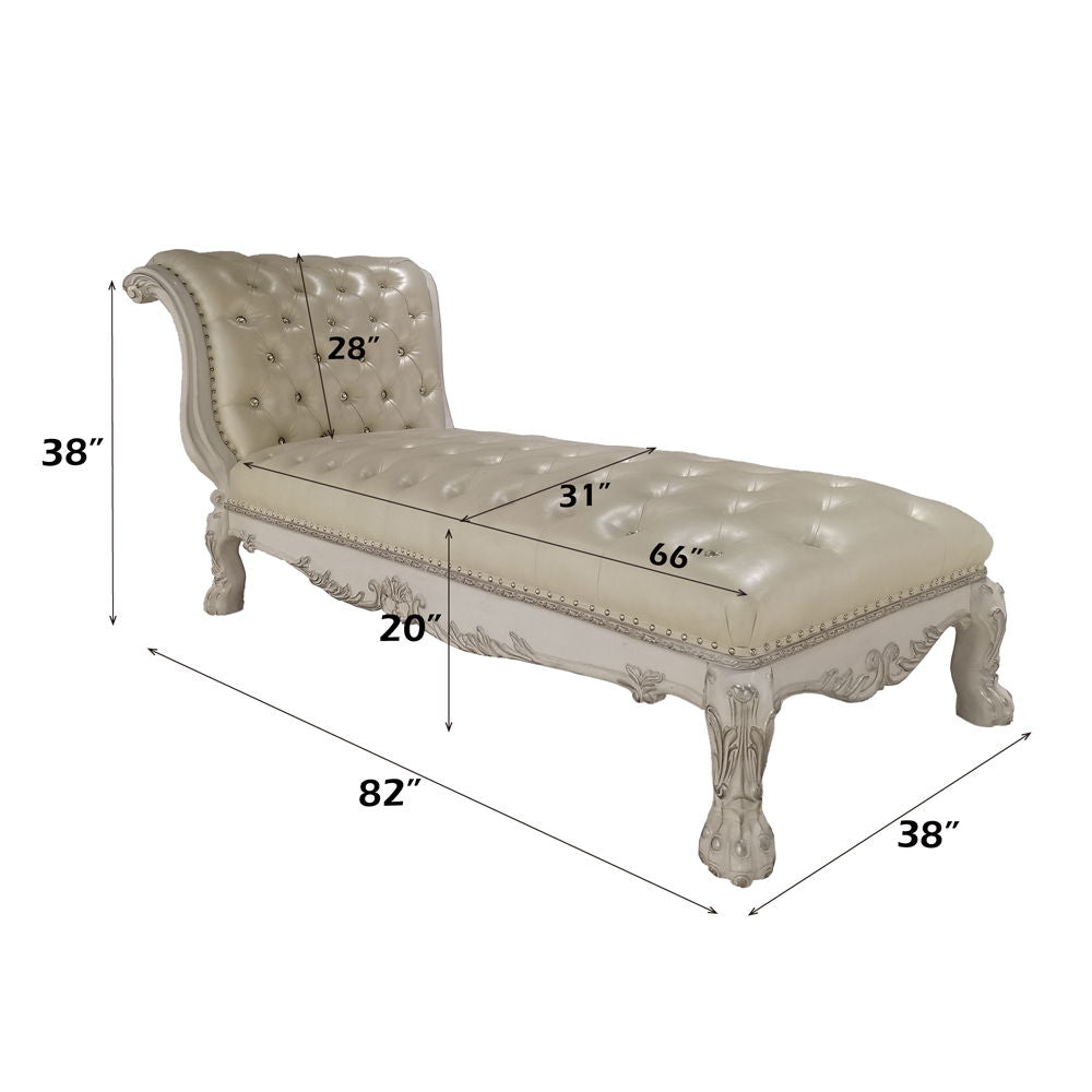 Dresden - Chaise With Pillow - Synthetic Leather & Bone White