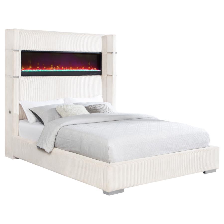 Tisdall - Upholstered Cal King Fireplace Bed - Cream