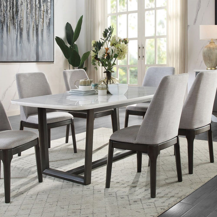 Madan - Dining Table With Marble Top - Marble Top & Weathered Gray