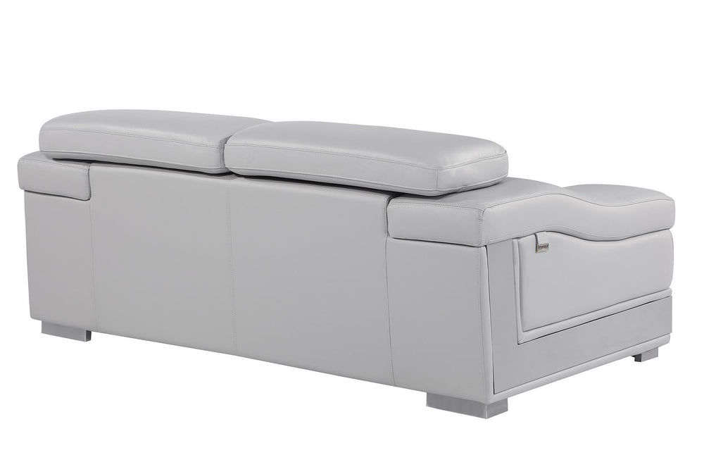DivanItalia 415 Loveseat with Adjustable Headrest in Top-Grain Italian Leather - Light Gray