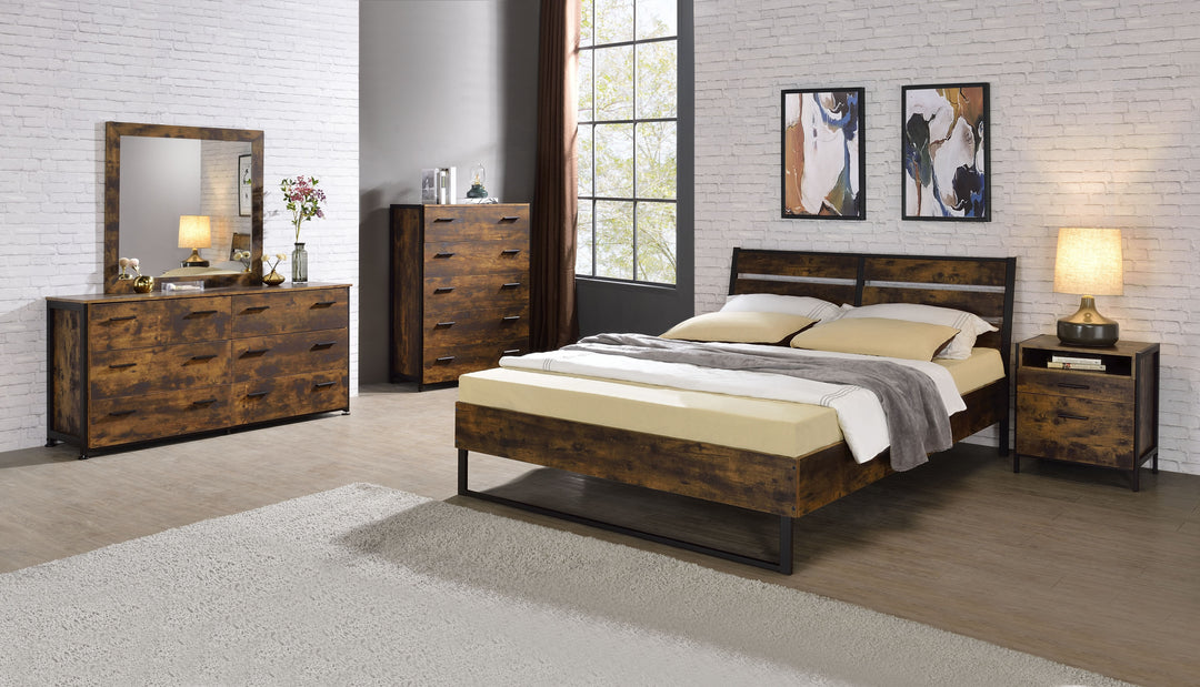 Juvanth - Queen Bed - Rustic Oak & Black