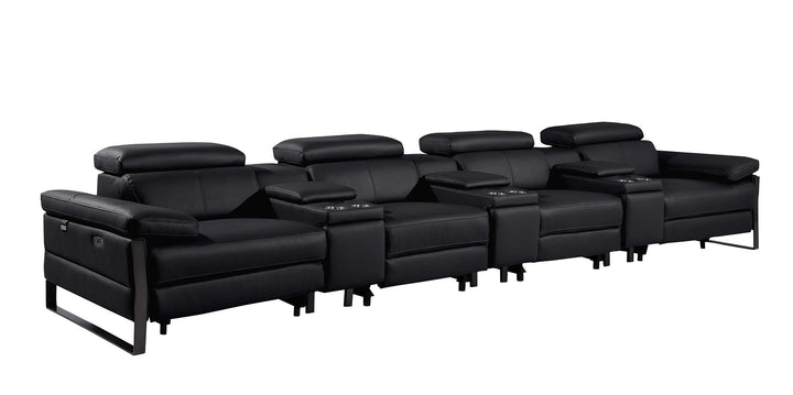 DivanItalia 1246 Modular Power Triple Reclining Triple Console Sofa with Power Reclining Headrests – Top Grain Italian Leather - Black